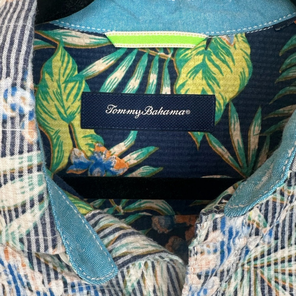 Tommy Bahama Blue and Green Leaf Print Shirt